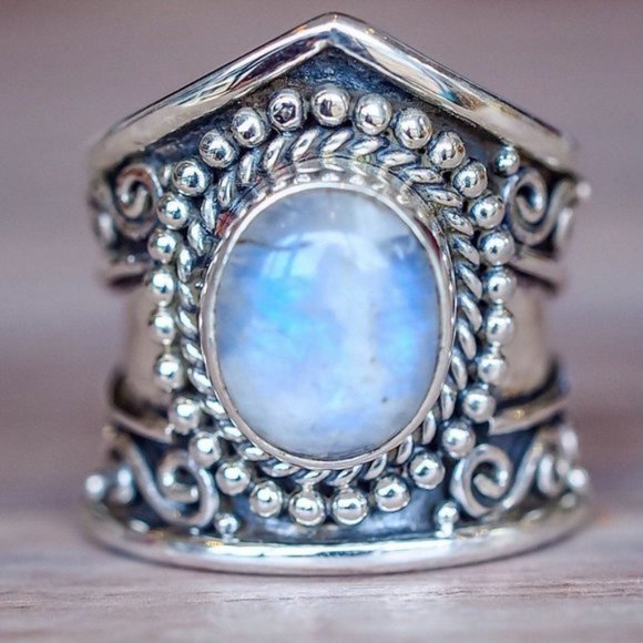 Jewelry - NEW 925 Silver Moonstone Vintage Wide Band Ring